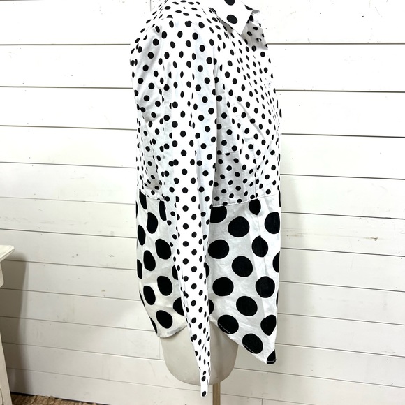 Lily moss black white top polka dot button down small cotton - Picture 5 of 6